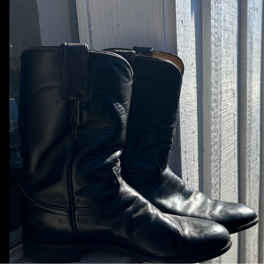 Justin Boots Black men’s classic roper black Leather Cowboy Boots